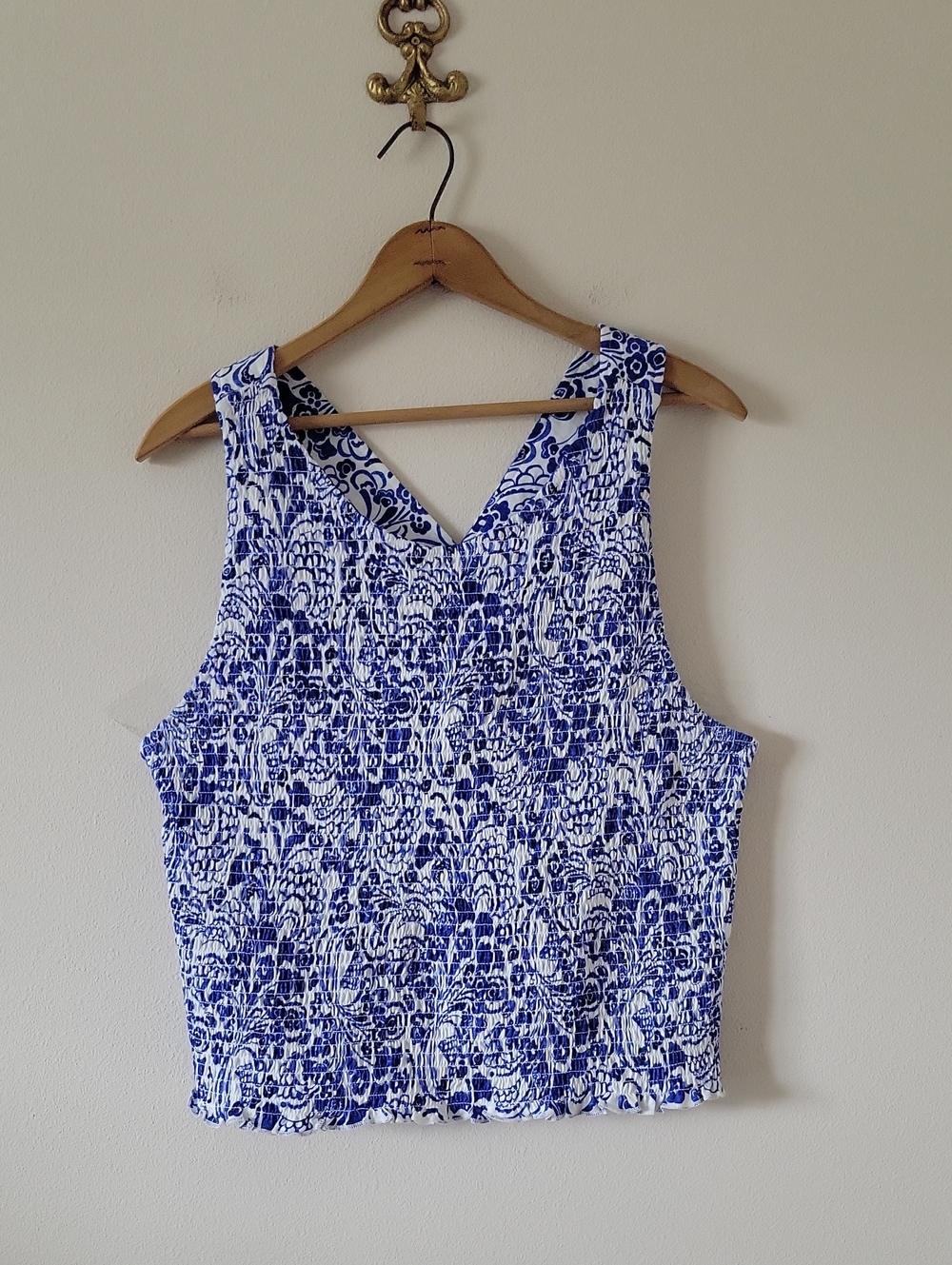 Tommy Hilfiger Blue White Smocked Tank Criss Cross Straps Size XL